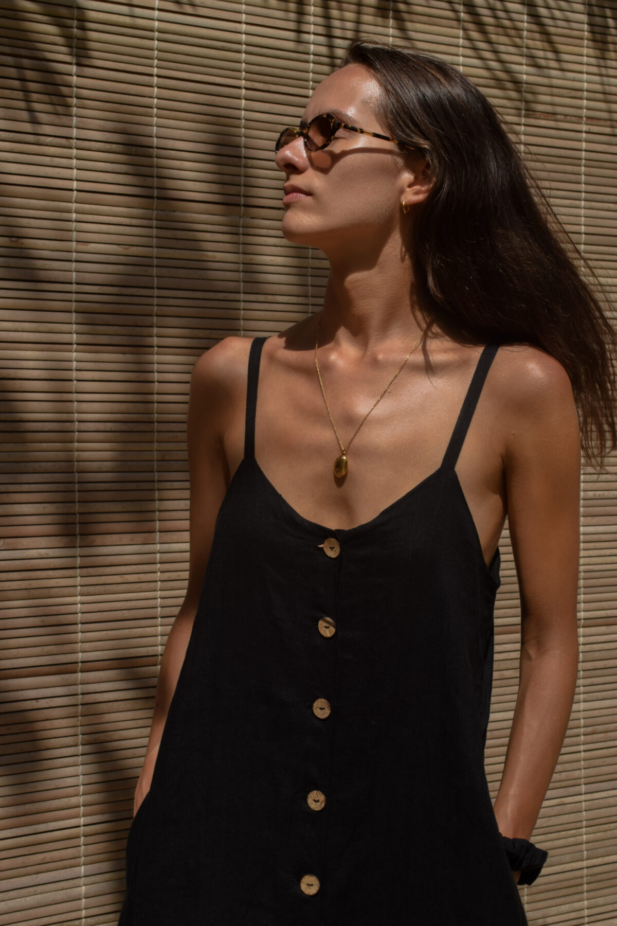 LINEN CLASSY DRESS - BLACK - obrazek 4