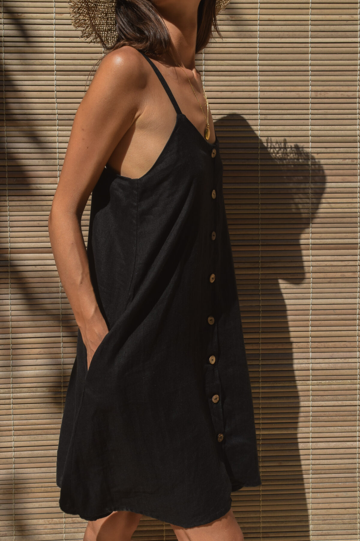 LINEN CLASSY DRESS - BLACK - obrazek 6