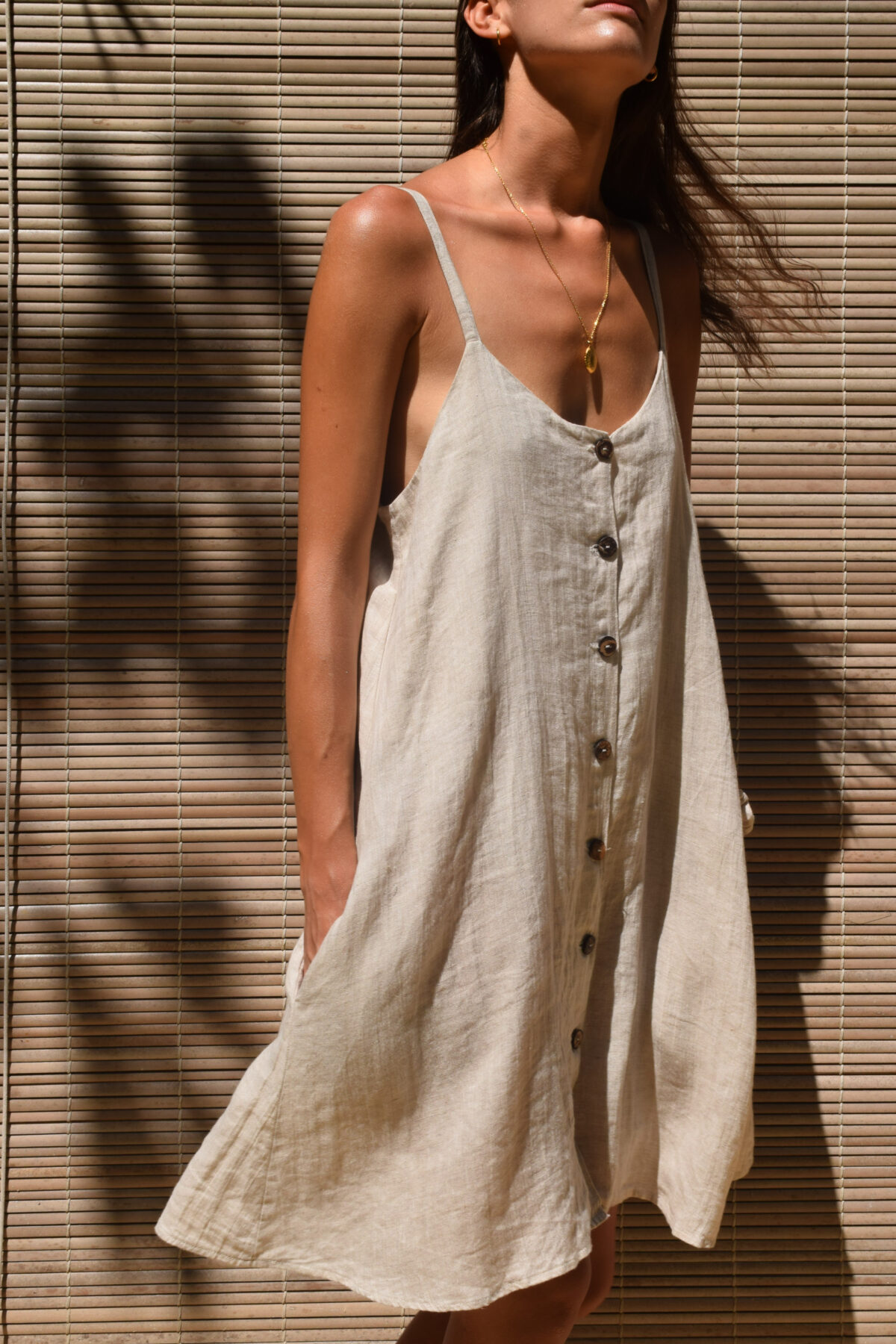 LINEN CLASSY DRESS - CREAMY GRAY - obrazek 7