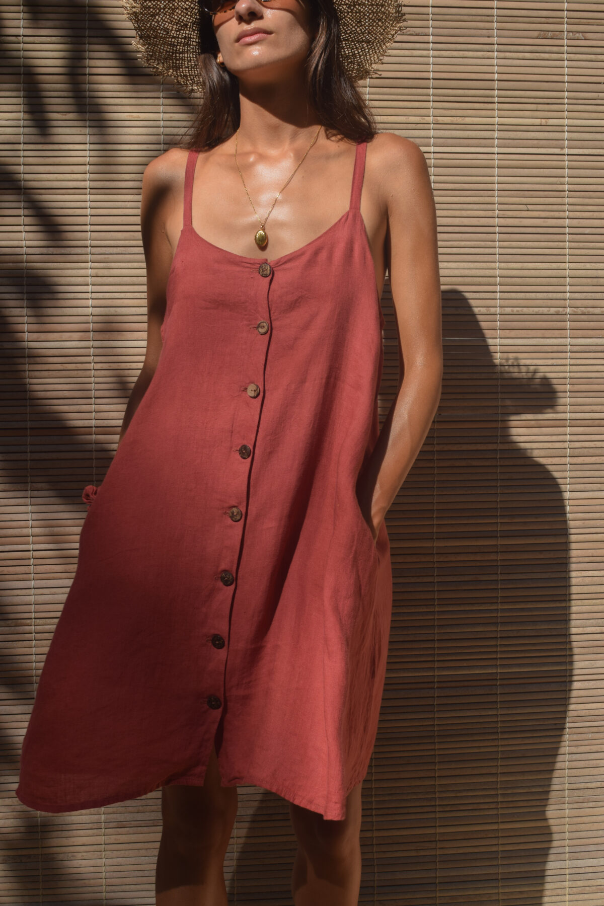 LINEN CLASSY DRESS - GUAVA - obrazek 3