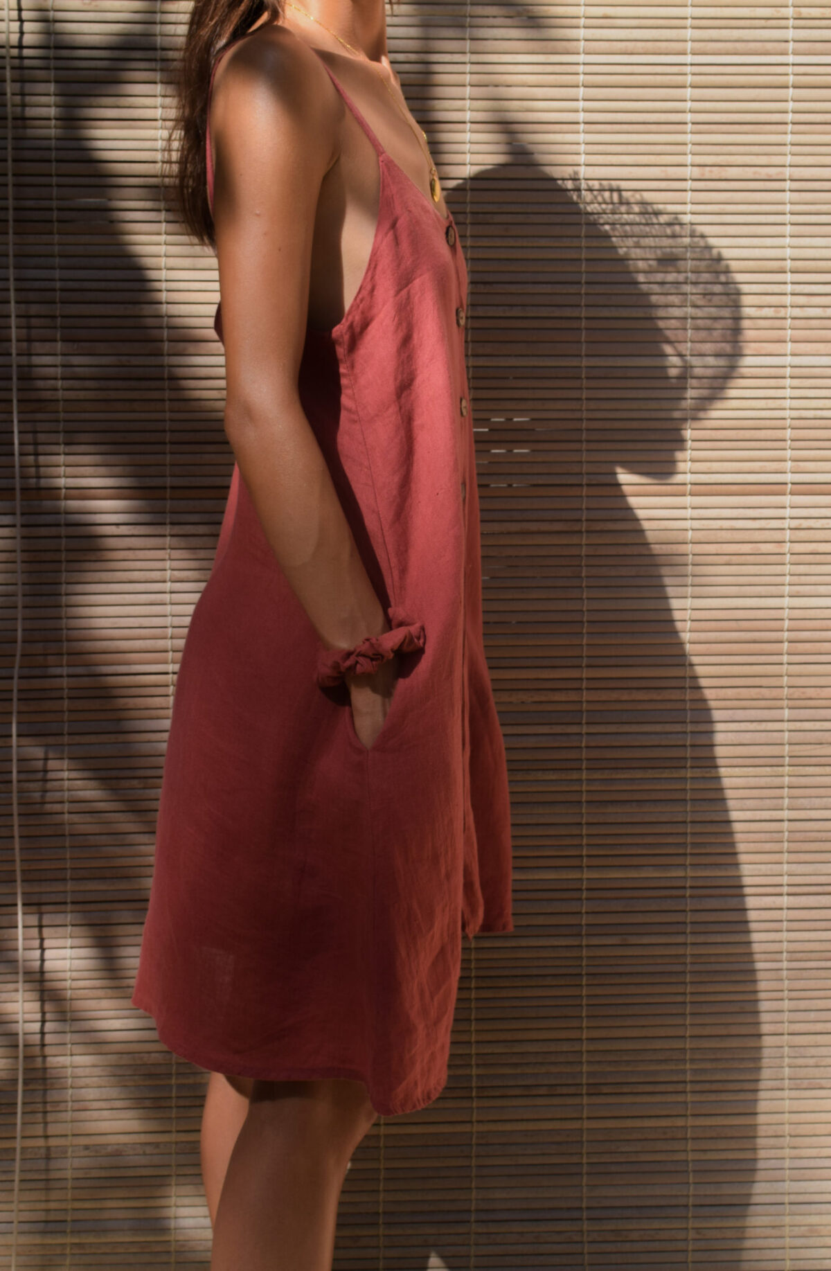 LINEN CLASSY DRESS - GUAVA - obrazek 5
