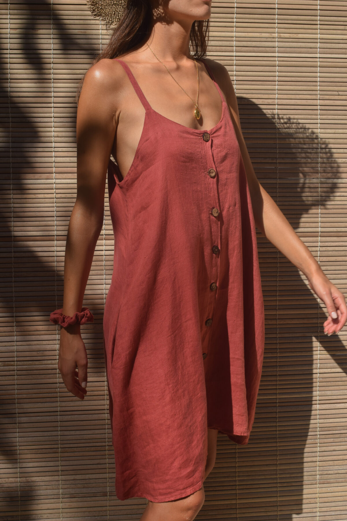 LINEN CLASSY DRESS - GUAVA - obrazek 6