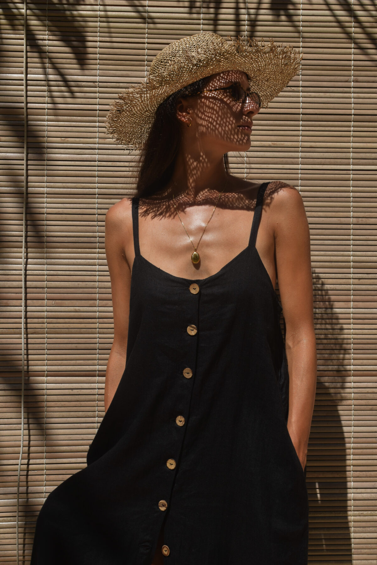 LINEN CLASSY MAXI DRESS - BLACK - obrazek 5