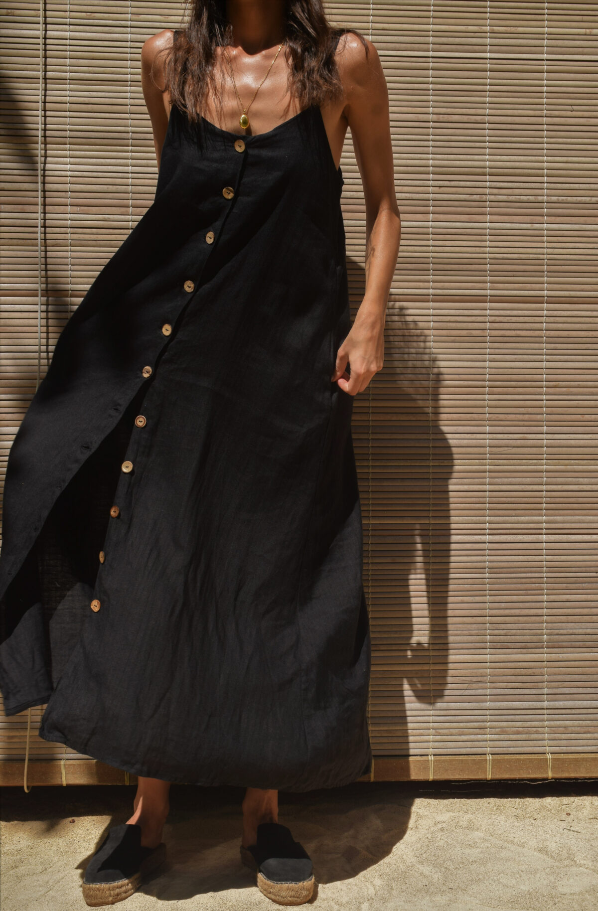 LINEN CLASSY MAXI DRESS - BLACK - obrazek 7