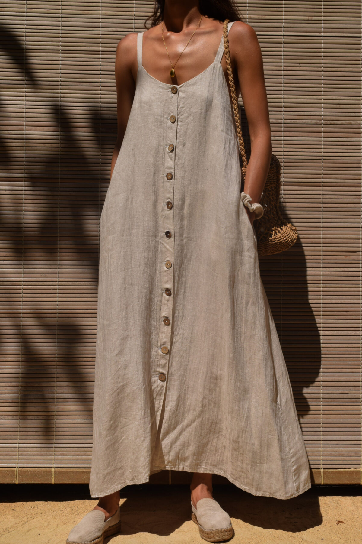 LINEN CLASSY MAXI DRESS - CREAMY GRAY - obrazek 12