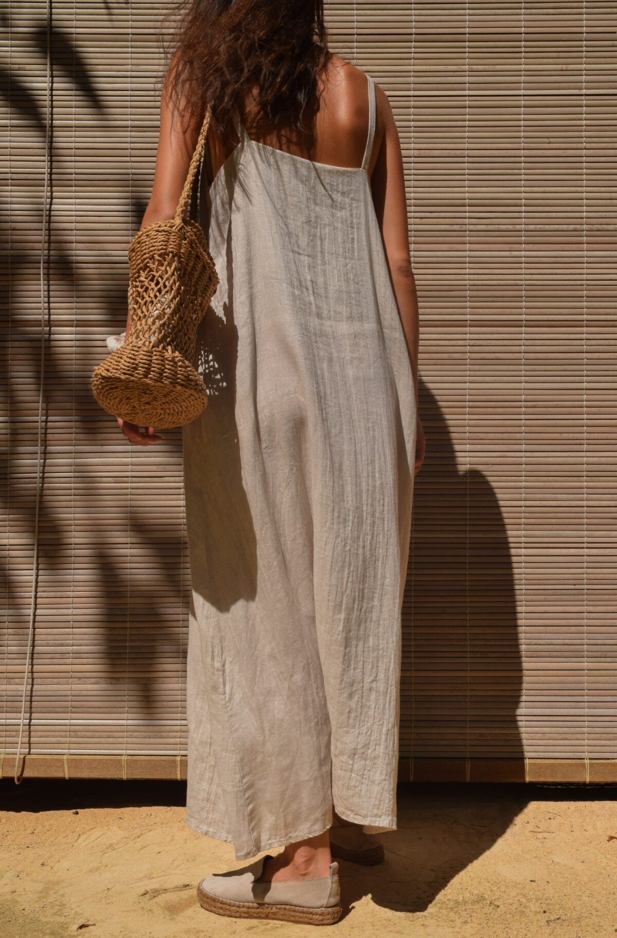 LINEN CLASSY MAXI DRESS - CREAMY GRAY - obrazek 4