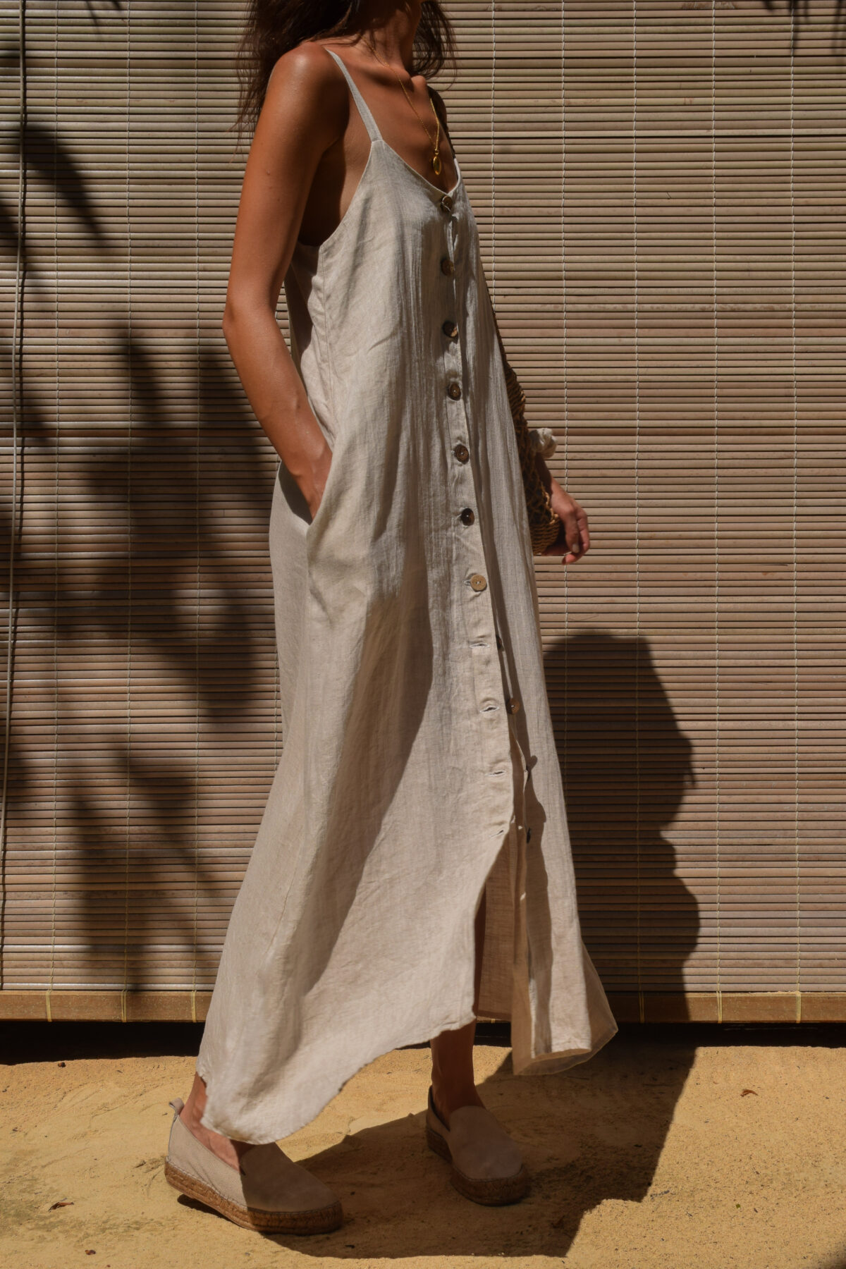 LINEN CLASSY MAXI DRESS - CREAMY GRAY - obrazek 5