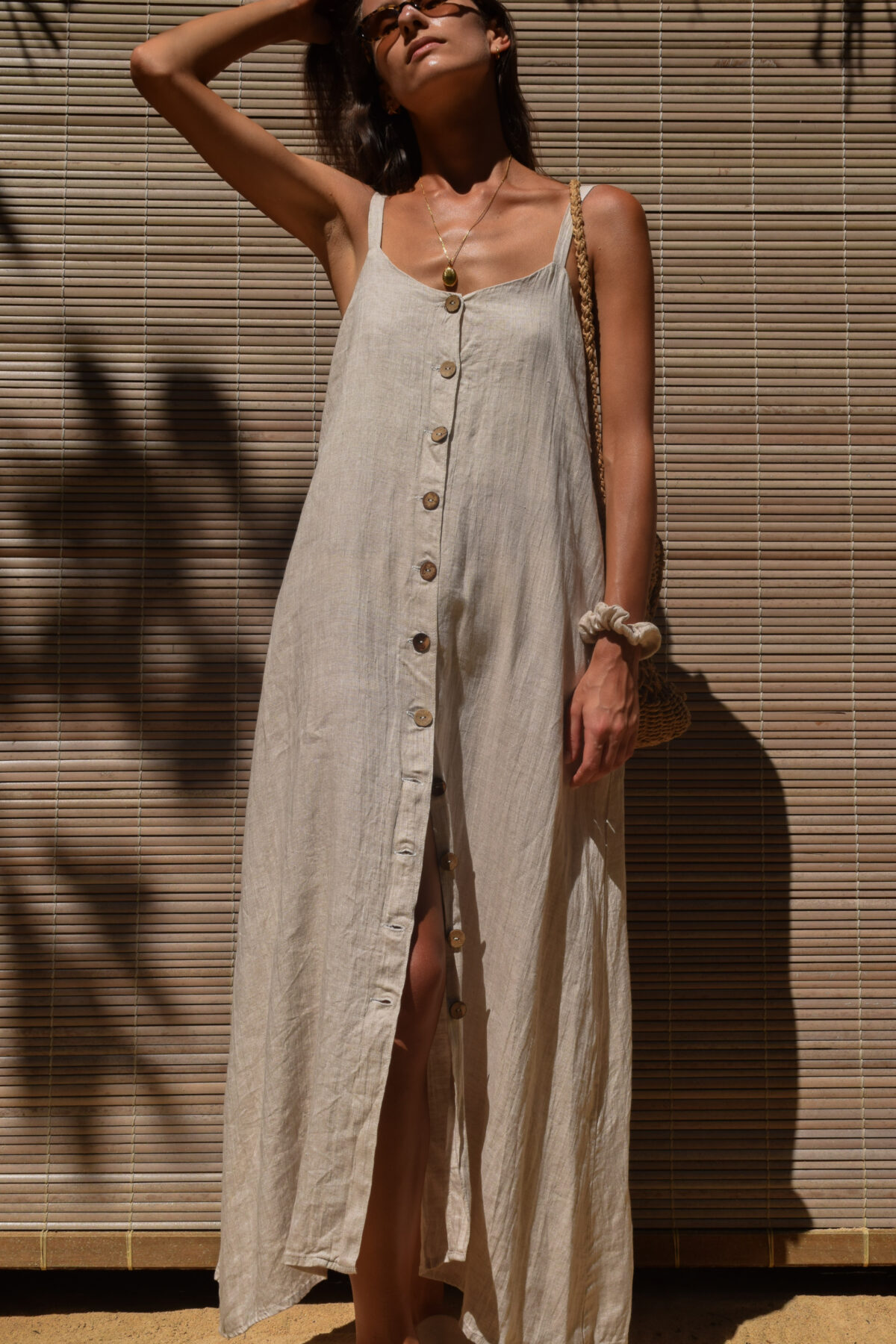 LINEN CLASSY MAXI DRESS - CREAMY GRAY - obrazek 11