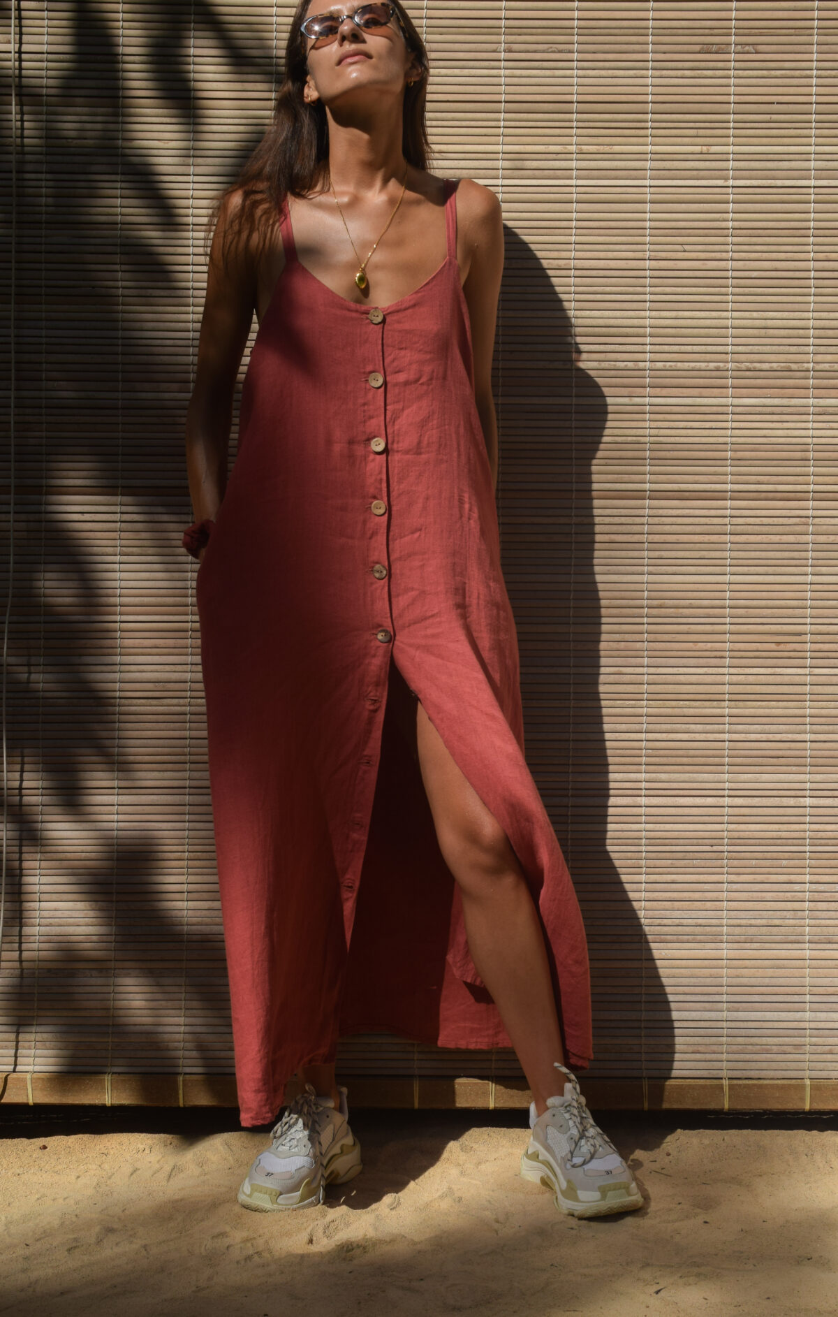 LINEN CLASSY MAXI DRESS - GUAVA - obrazek 6