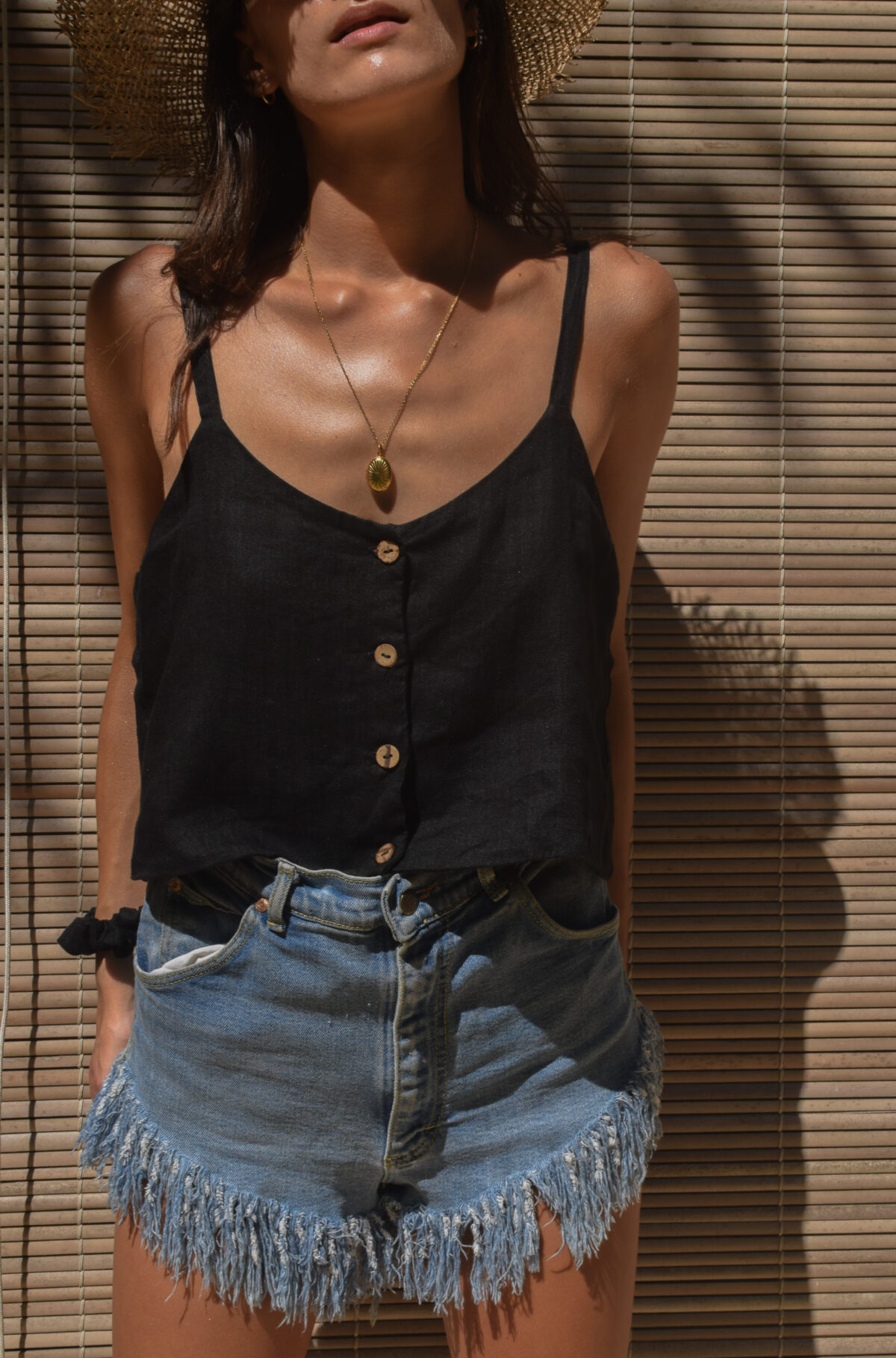 LINEN CLASSY TOP - BLACK - obrazek 3