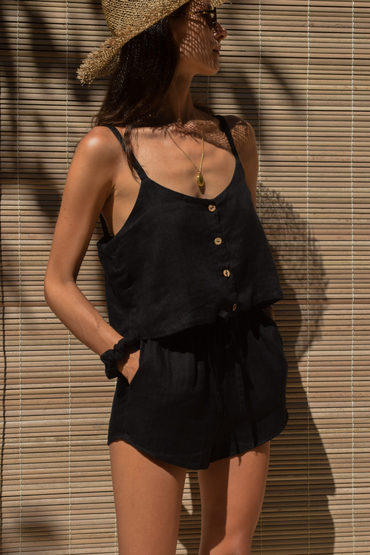 LINEN CLASSY TOP - BLACK - obrazek 6