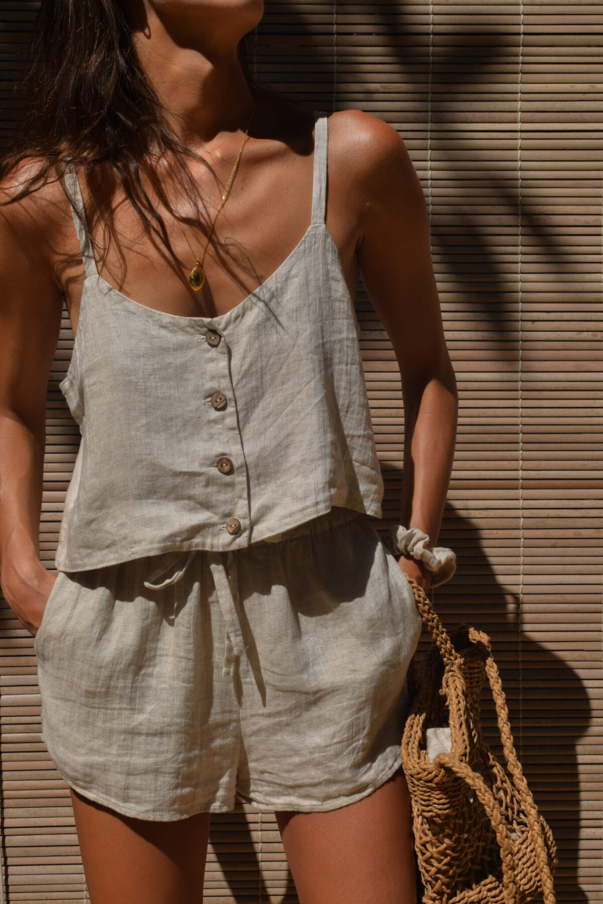 LINEN CLASSY TOP - CREAMY GRAY - obrazek 3