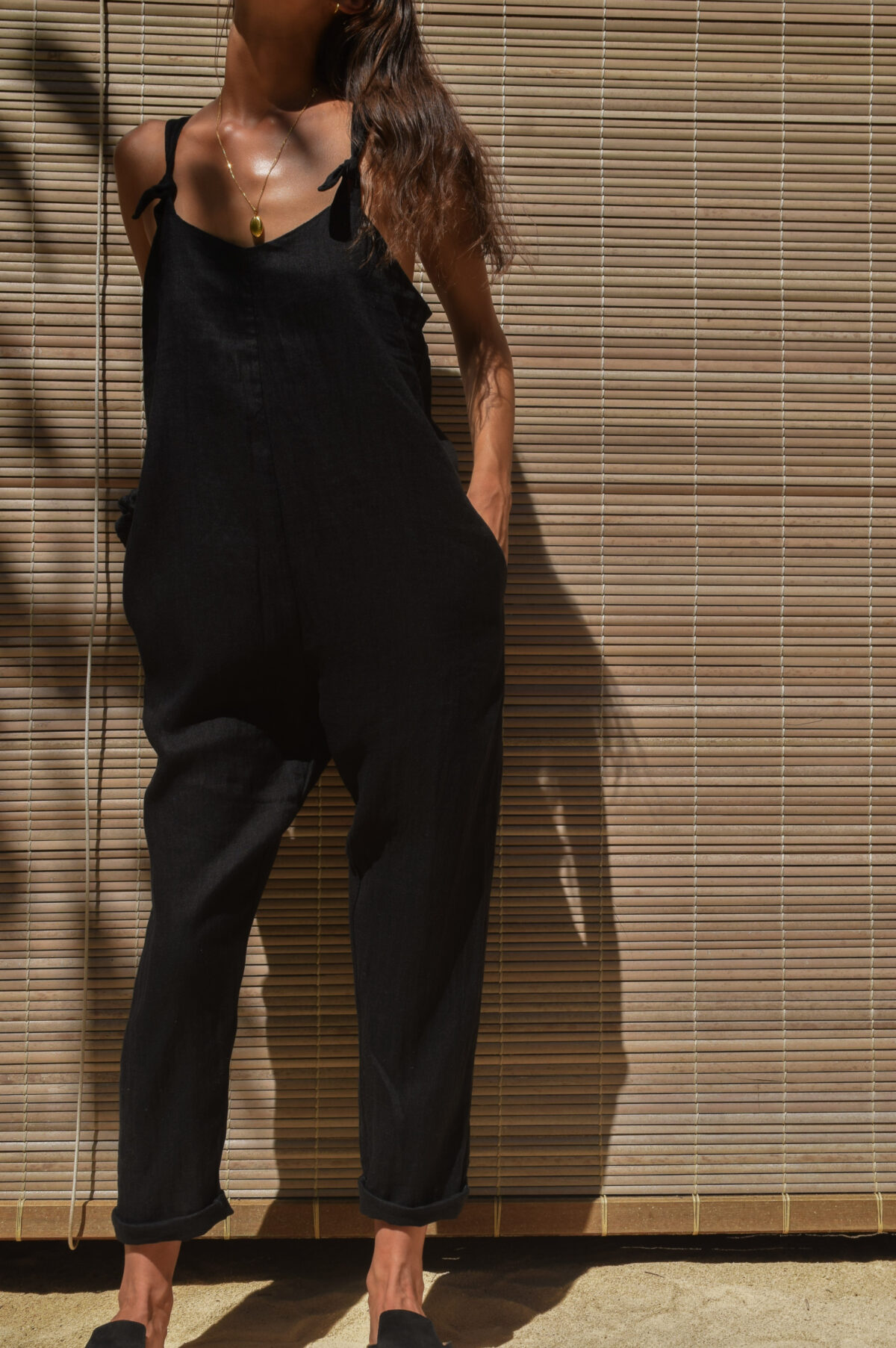 LINEN JUMPSUIT - BLACK - obrazek 5