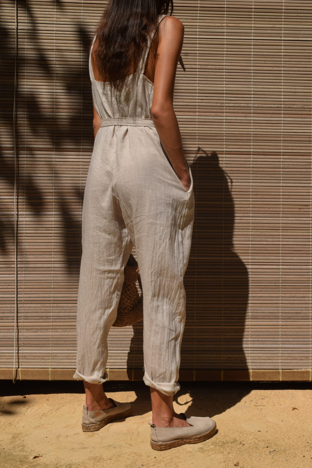 LINEN JUMPSUIT - CREAMY GRAY - obrazek 10