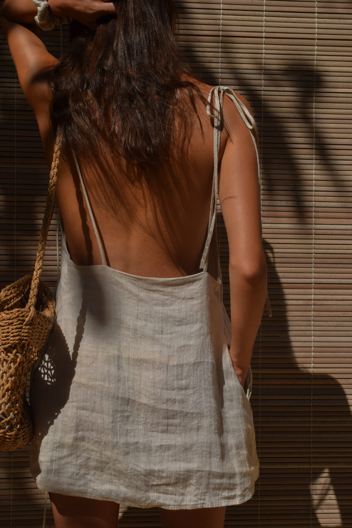 LINEN MINIMAL DRESS - CREAMY GRAY - obrazek 4