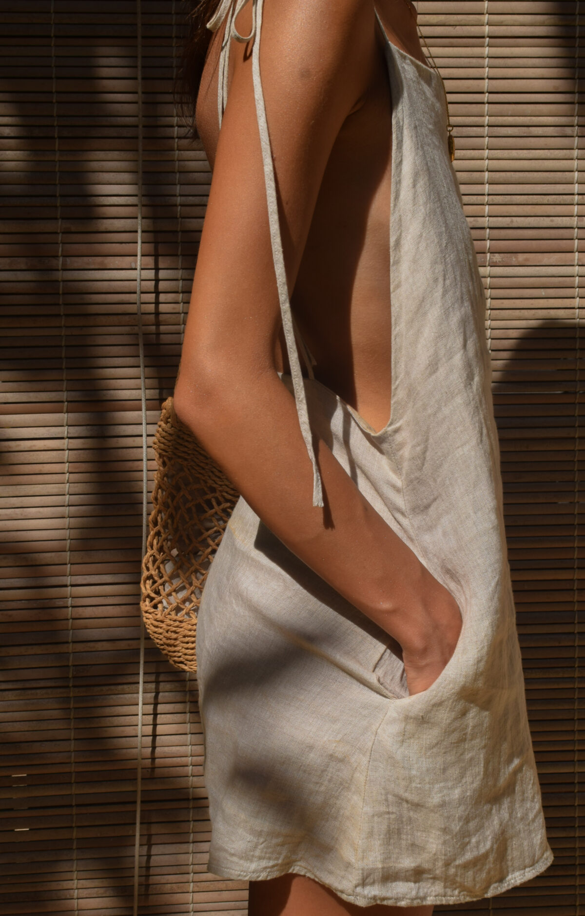 LINEN MINIMAL DRESS - CREAMY GRAY - obrazek 5