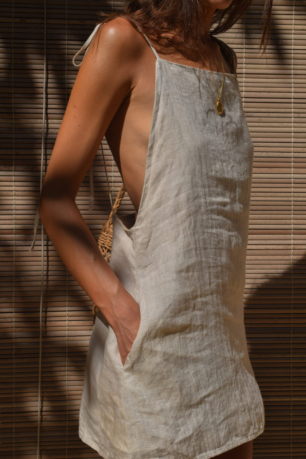 LINEN MINIMAL DRESS - CREAMY GRAY - obrazek 8