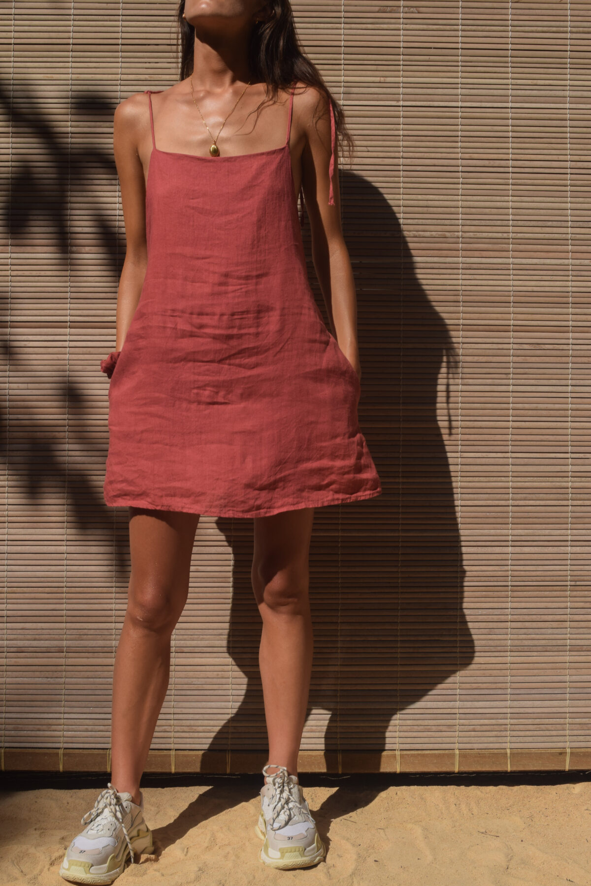 LINEN MINIMAL DRESS - GUAVA - obrazek 8