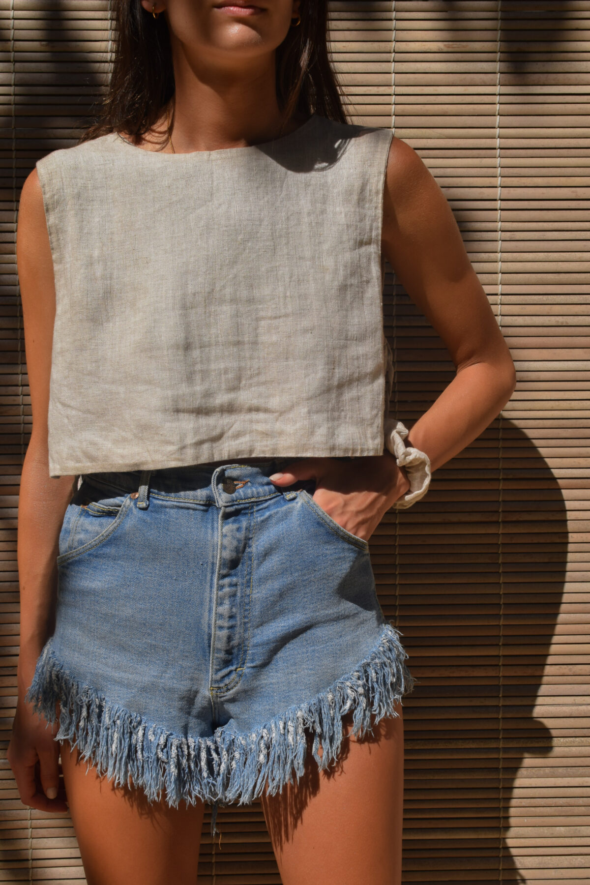 LINEN MINIMAL TOP - CREAMY GRAY - obrazek 4