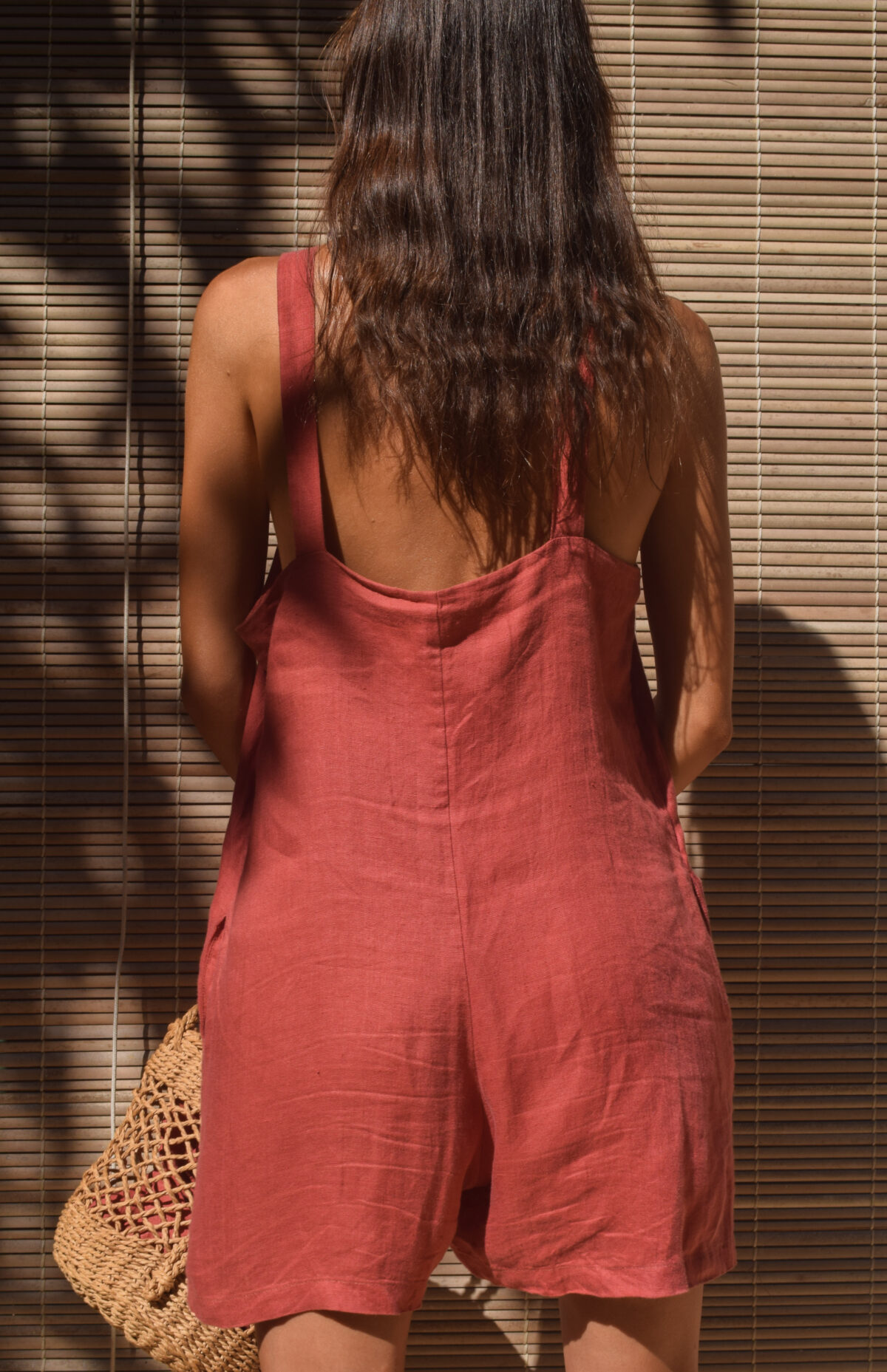 LINEN SHORT JUMPSUIT - GUAVA - obrazek 6