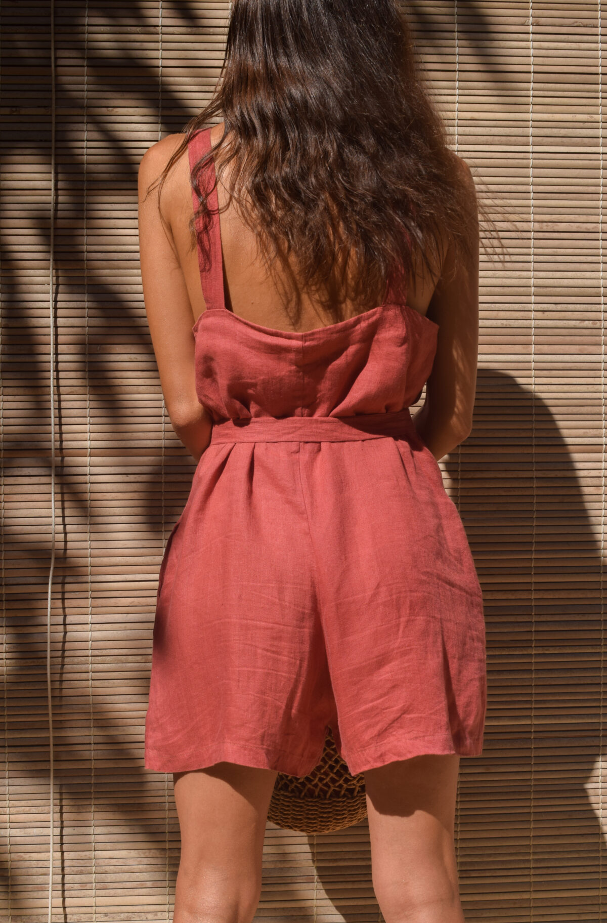 LINEN SHORT JUMPSUIT - GUAVA - obrazek 10