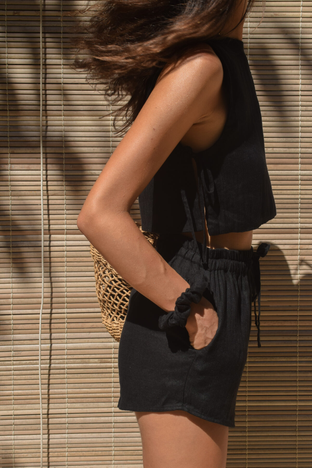LINEN SHORTS - BLACK - obrazek 5