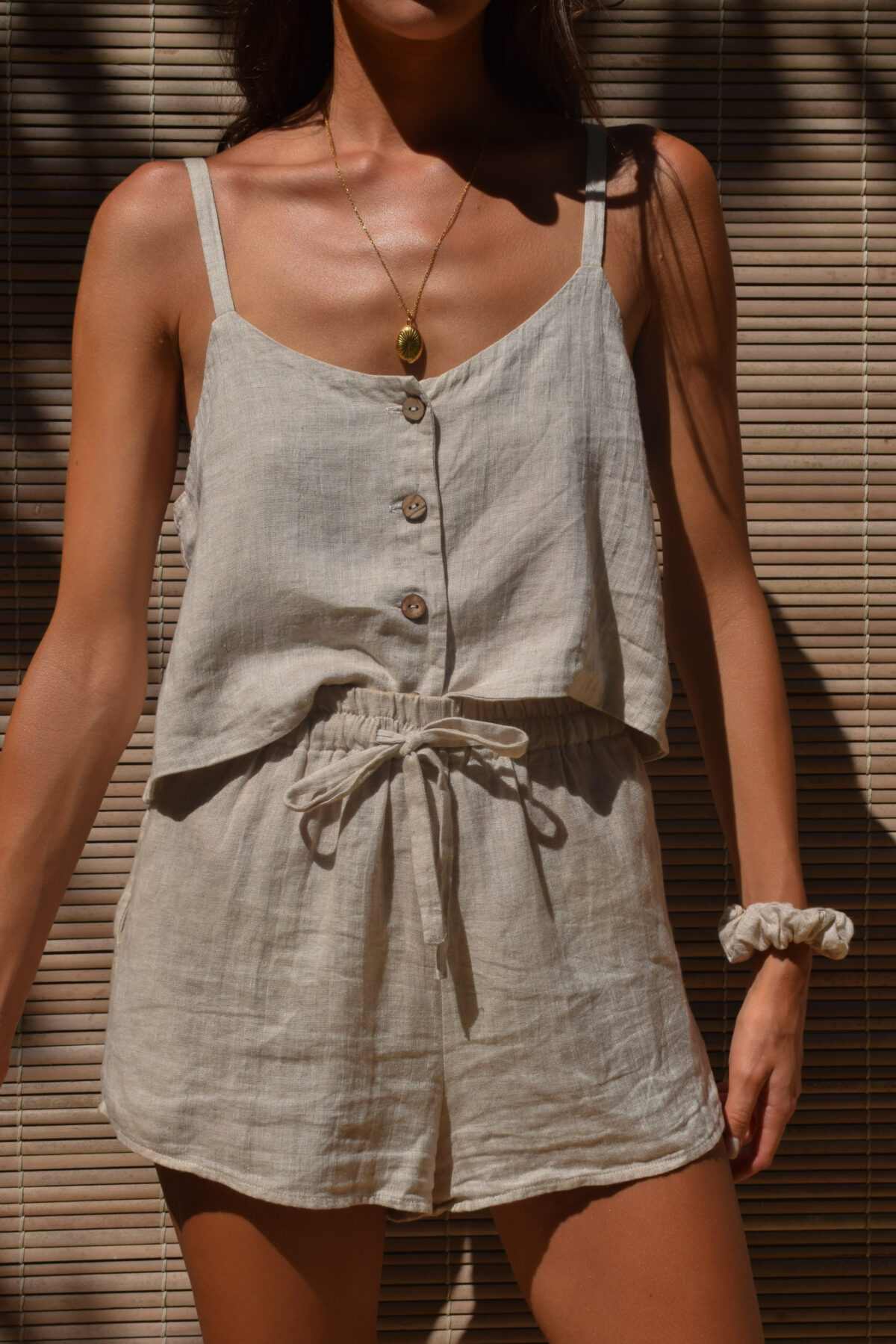 LINEN SHORTS - CREAMY GRAY - obrazek 3
