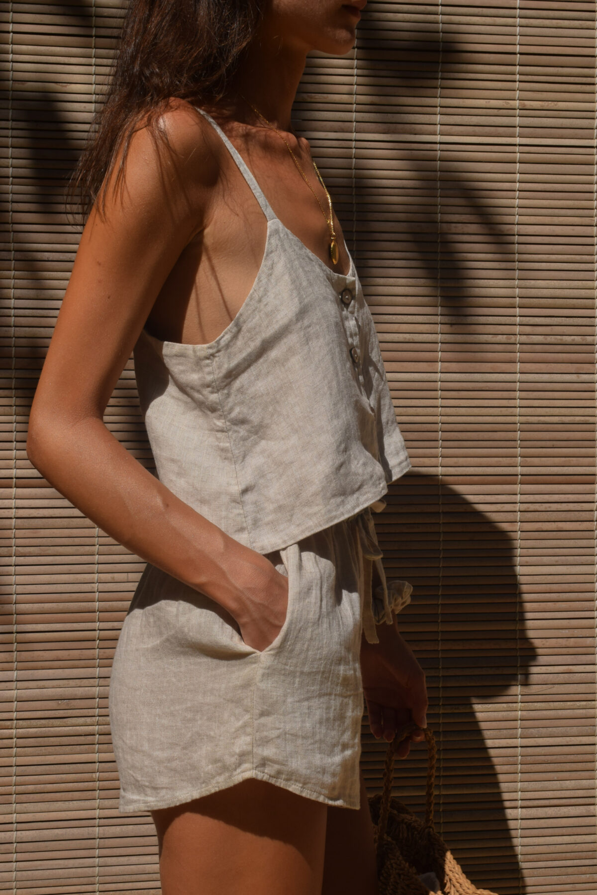 LINEN SHORTS - CREAMY GRAY - obrazek 6
