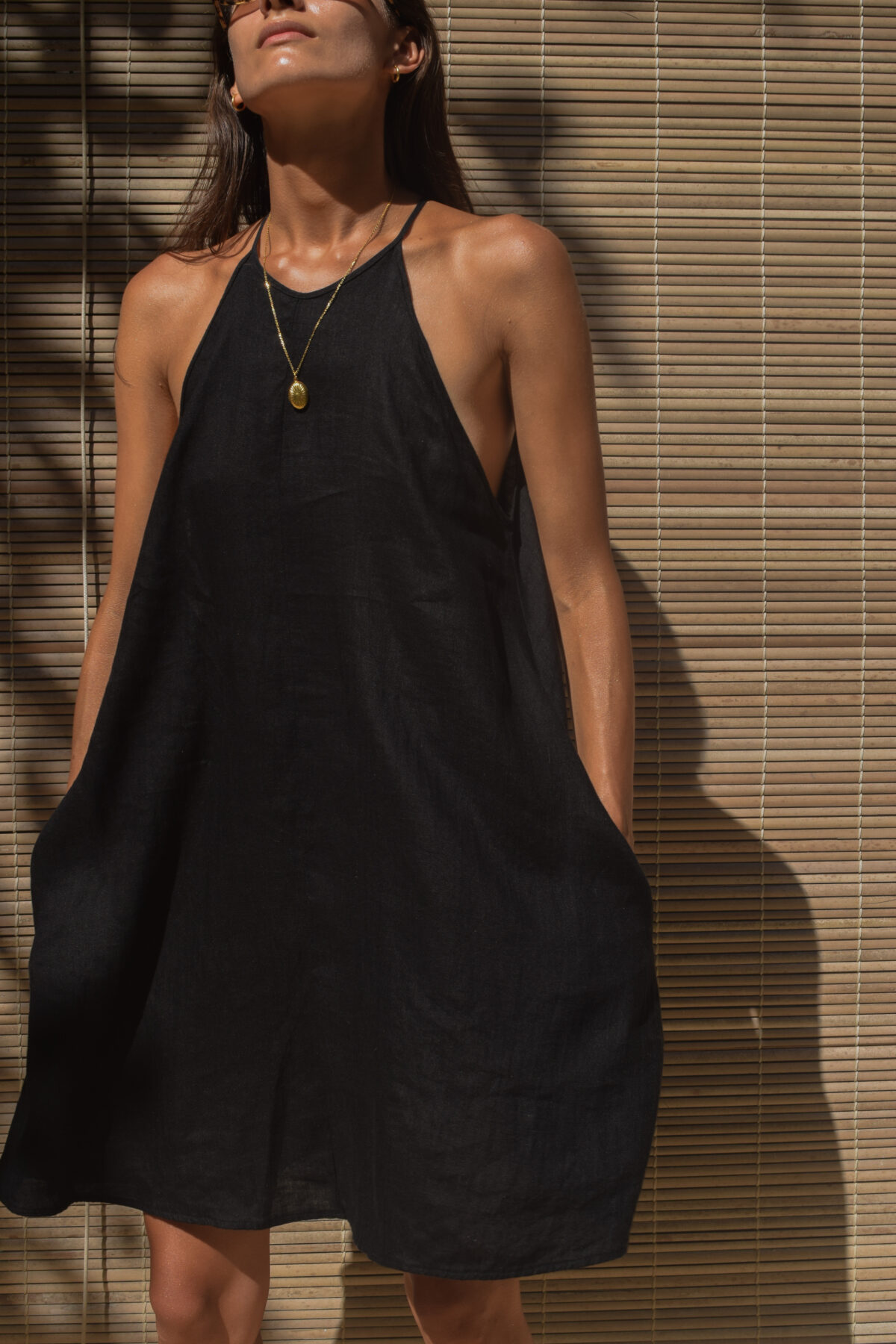 LINEN SIMPLE DRESS - BLACK - obrazek 3