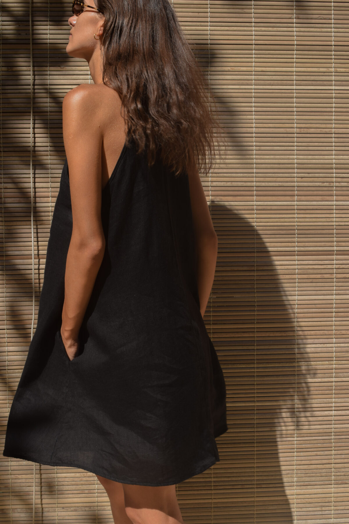 LINEN SIMPLE DRESS - BLACK - obrazek 5