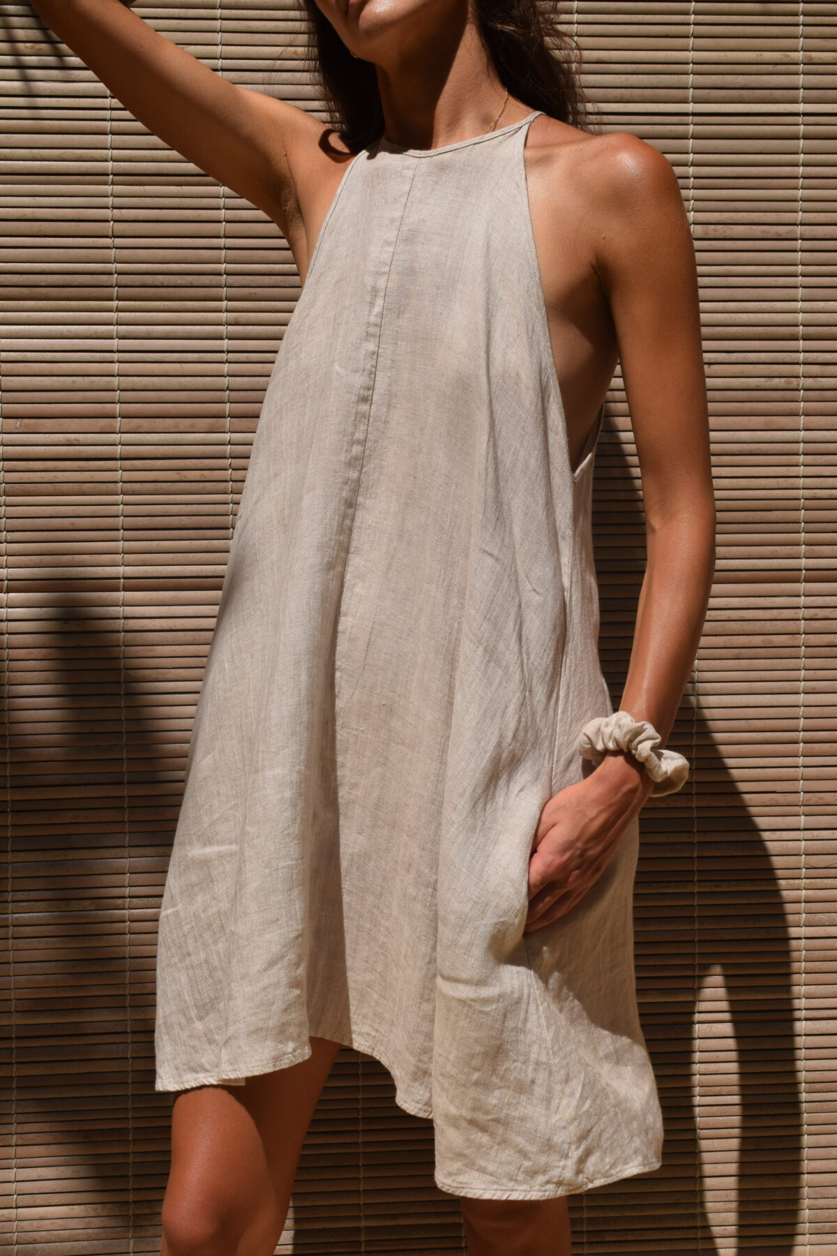 LINEN SIMPLE DRESS - CREAMY GRAY - obrazek 3