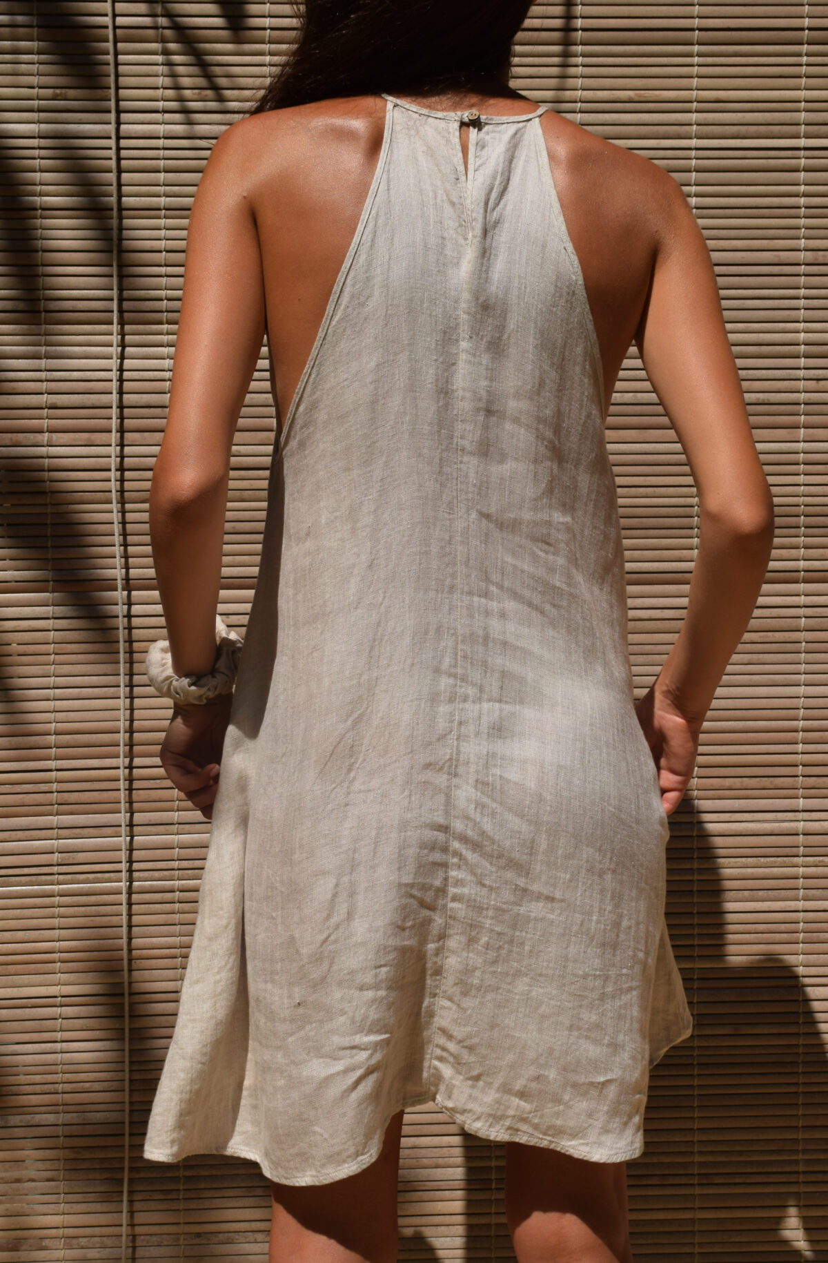 LINEN SIMPLE DRESS - CREAMY GRAY - obrazek 4