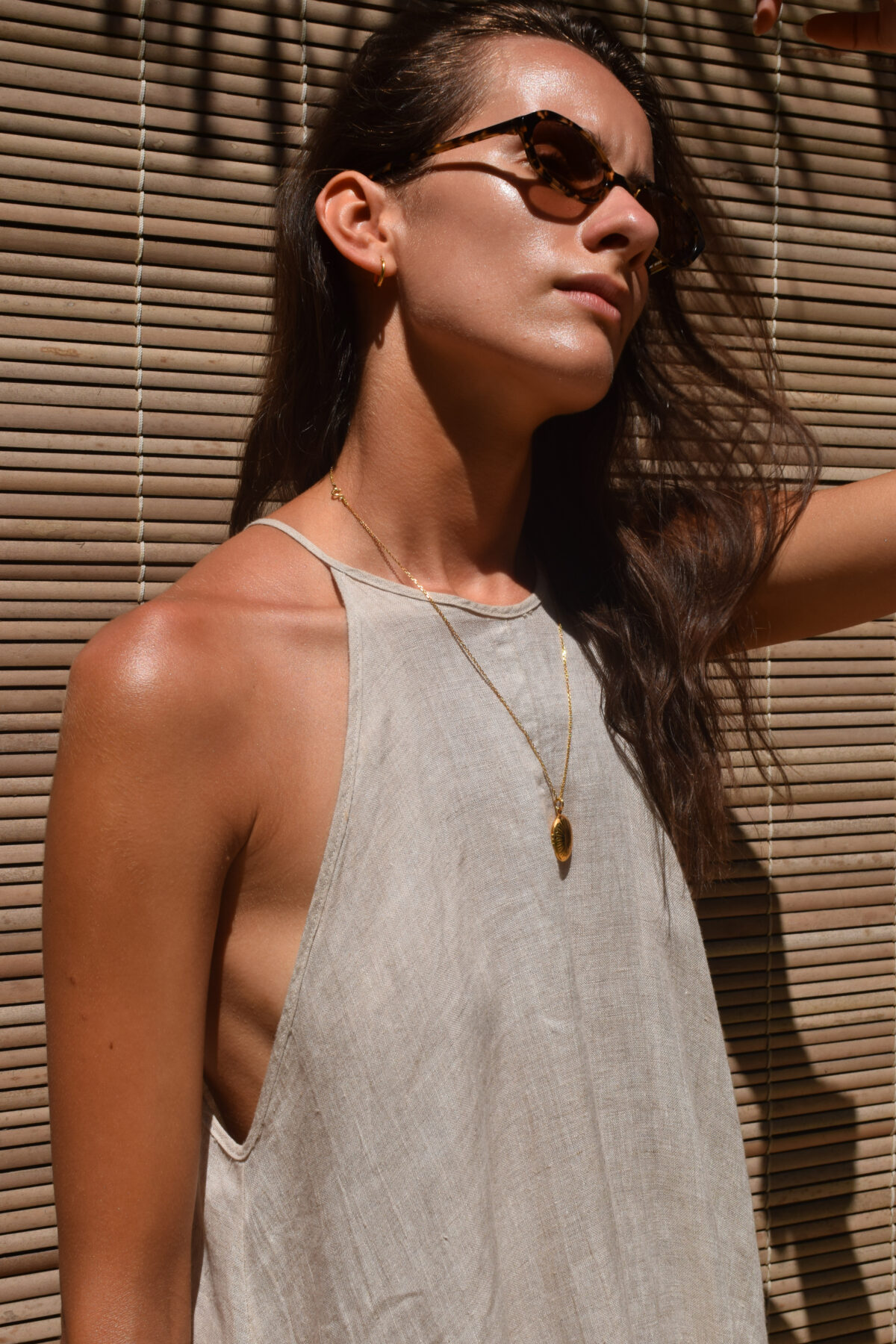 LINEN SIMPLE DRESS - CREAMY GRAY - obrazek 5