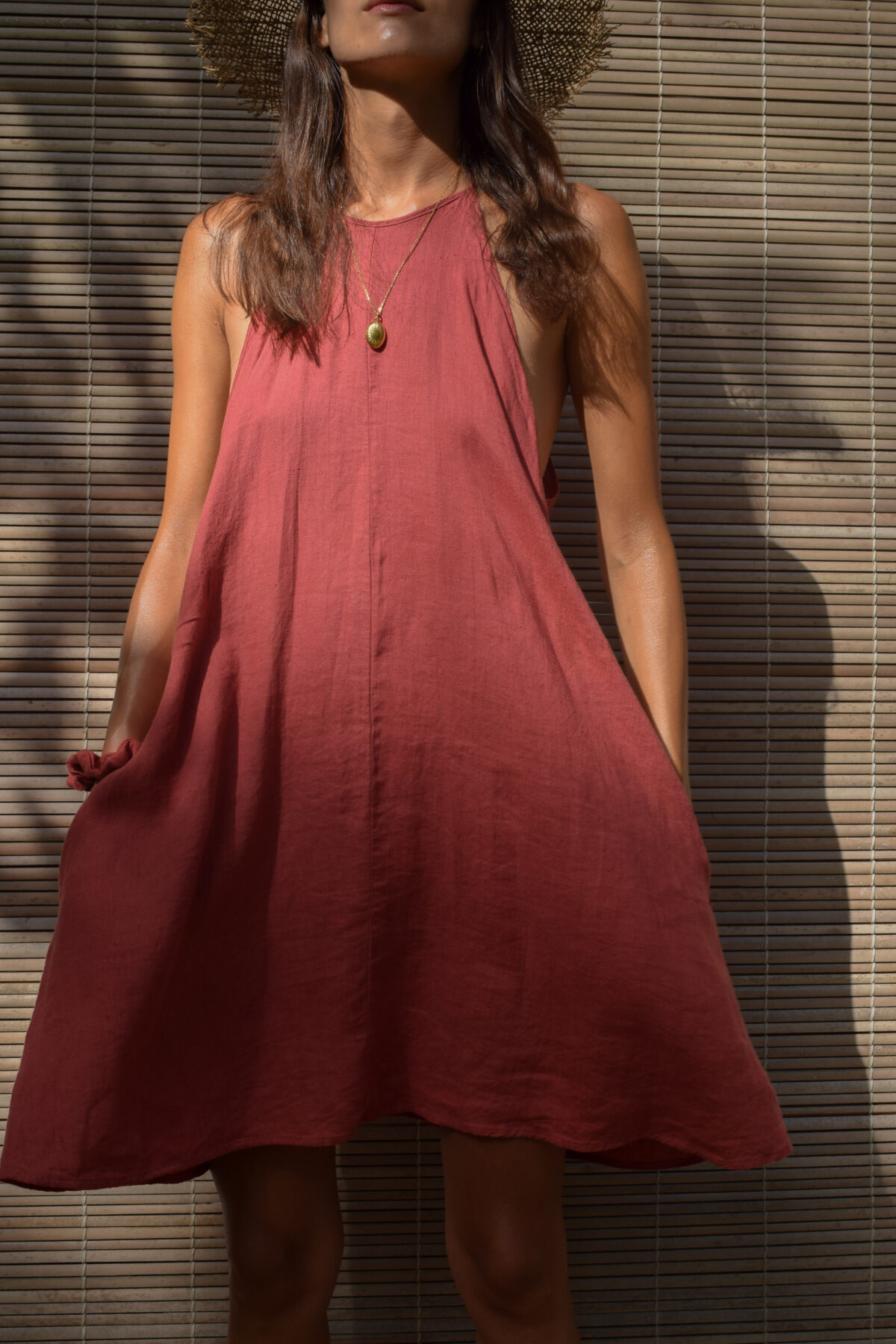 LINEN SIMPLE DRESS - GUAVA - obrazek 3