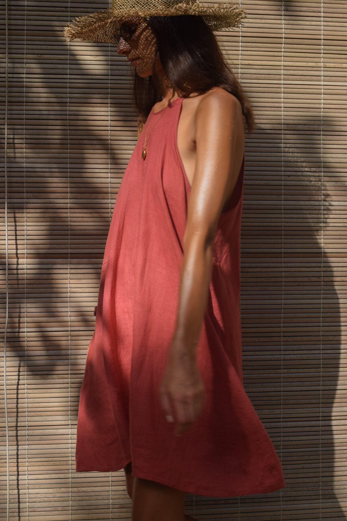 LINEN SIMPLE DRESS - GUAVA - obrazek 5
