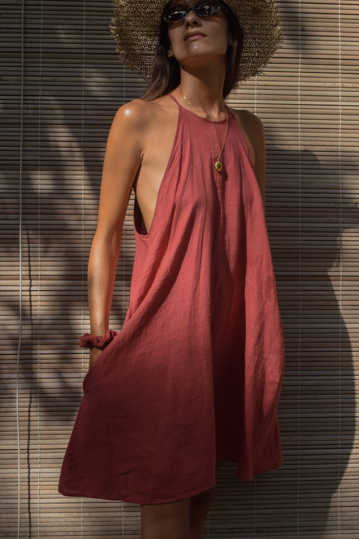 LINEN SIMPLE DRESS - GUAVA - obrazek 7