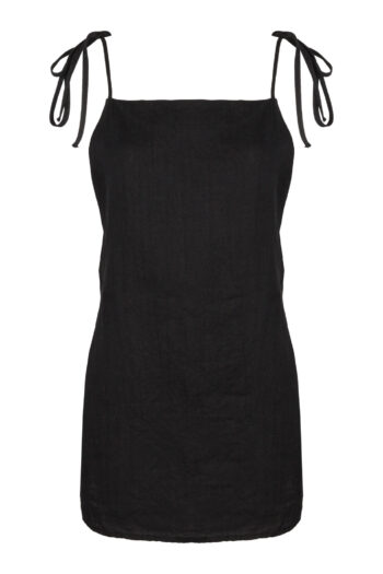LINEN MINIMAL DRESS - BLACK