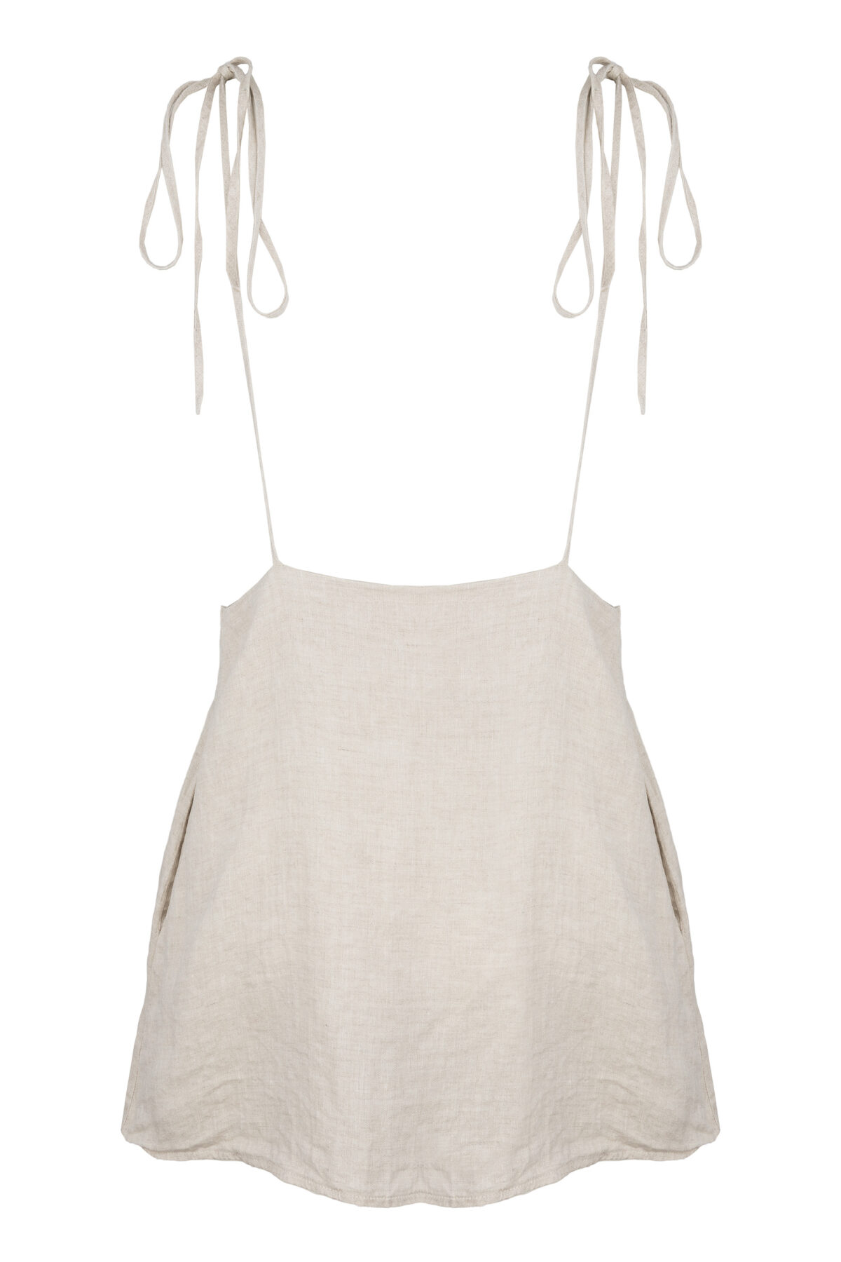 LINEN MINIMAL DRESS - CREAMY GRAY - obrazek 2