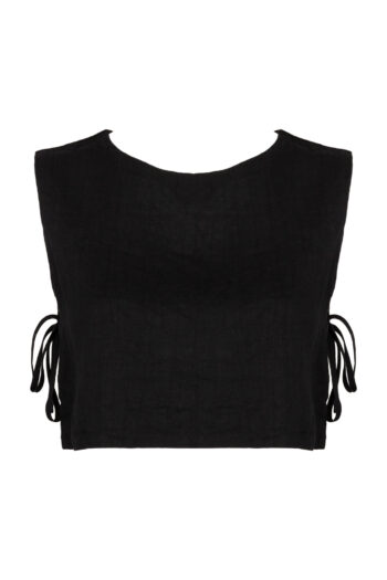 LINEN MINIMAL TOP - BLACK