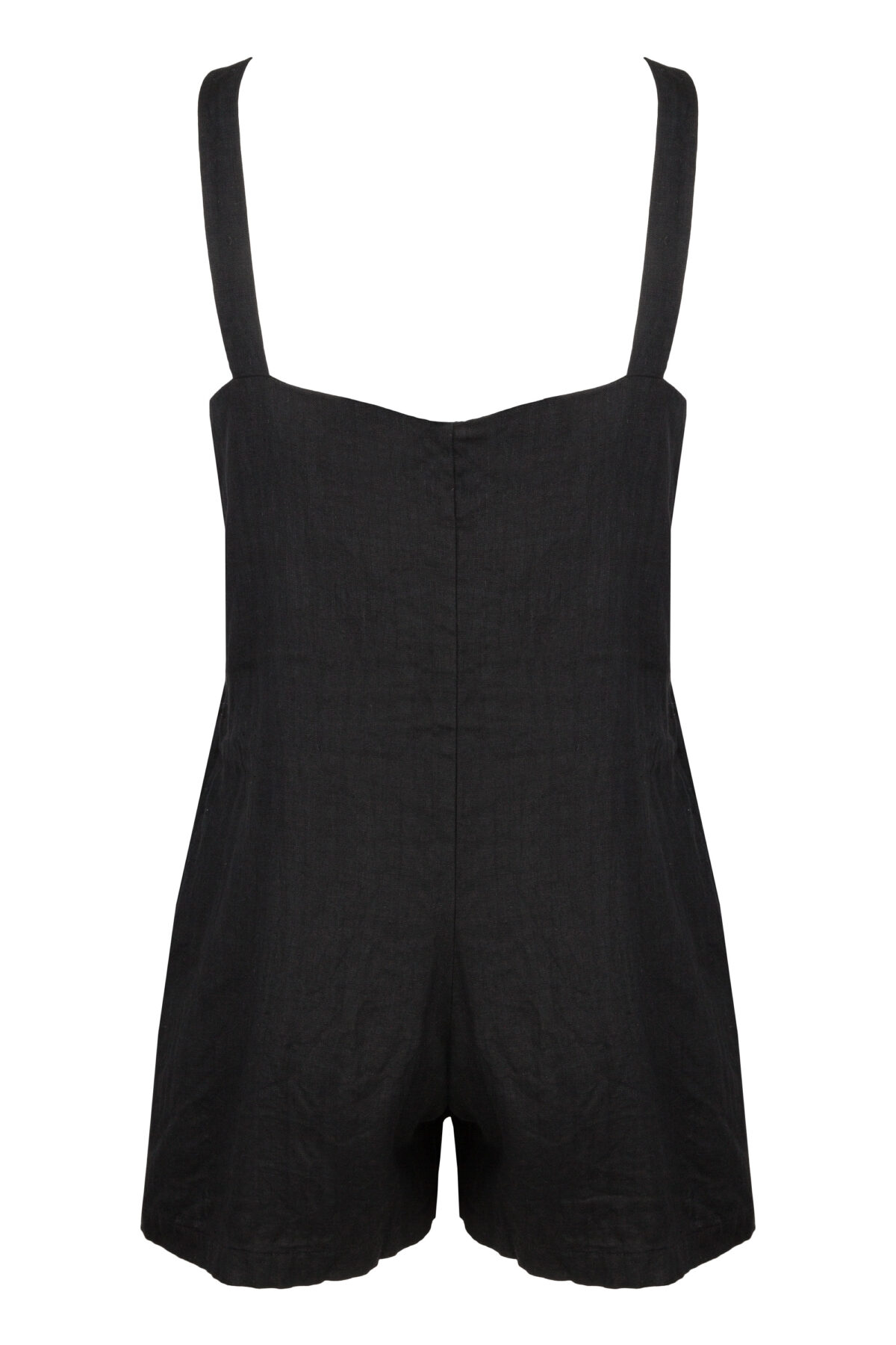LINEN SHORT JUMPSUIT - BLACK - obrazek 2