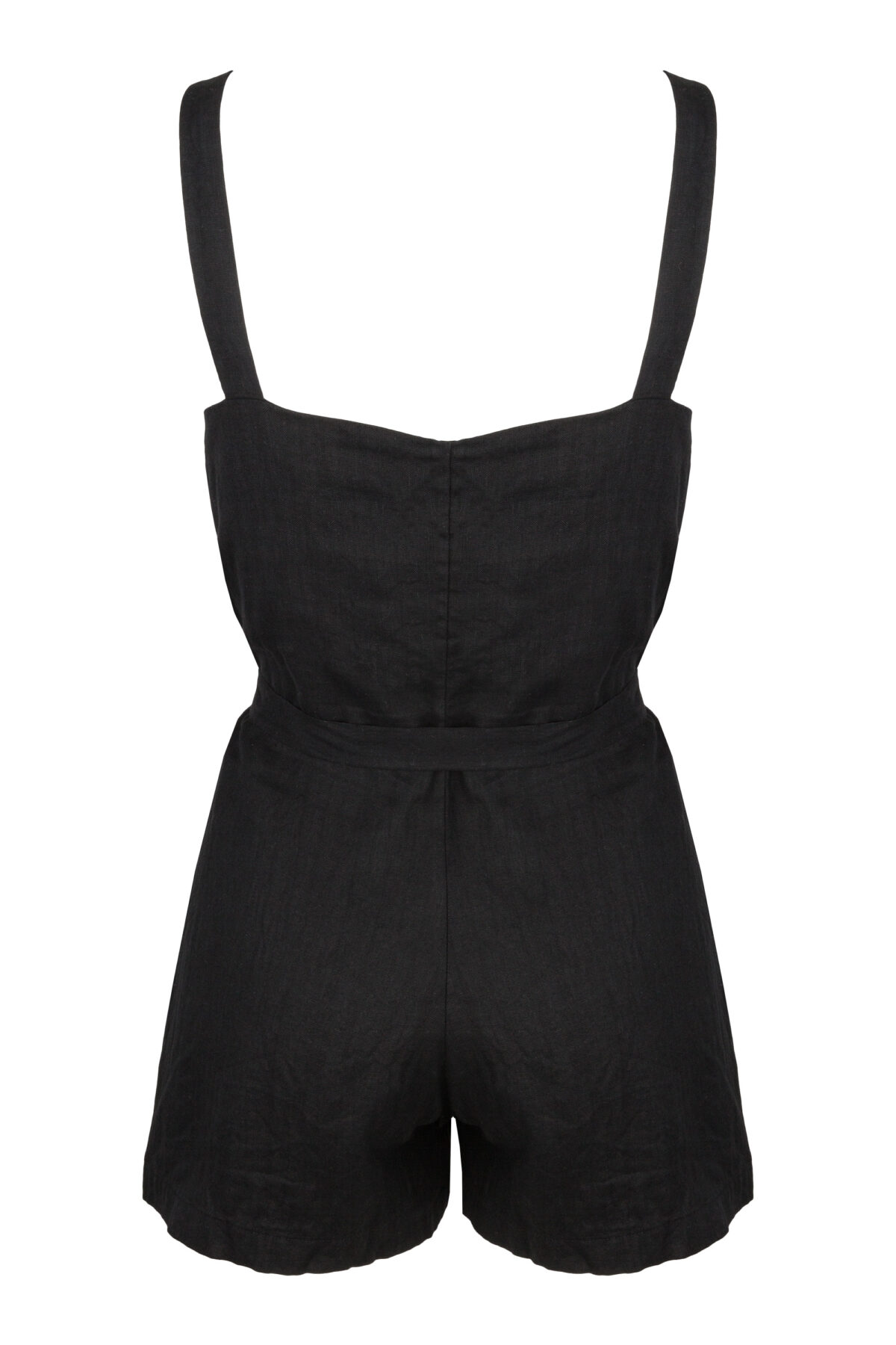 LINEN SHORT JUMPSUIT - BLACK - obrazek 4