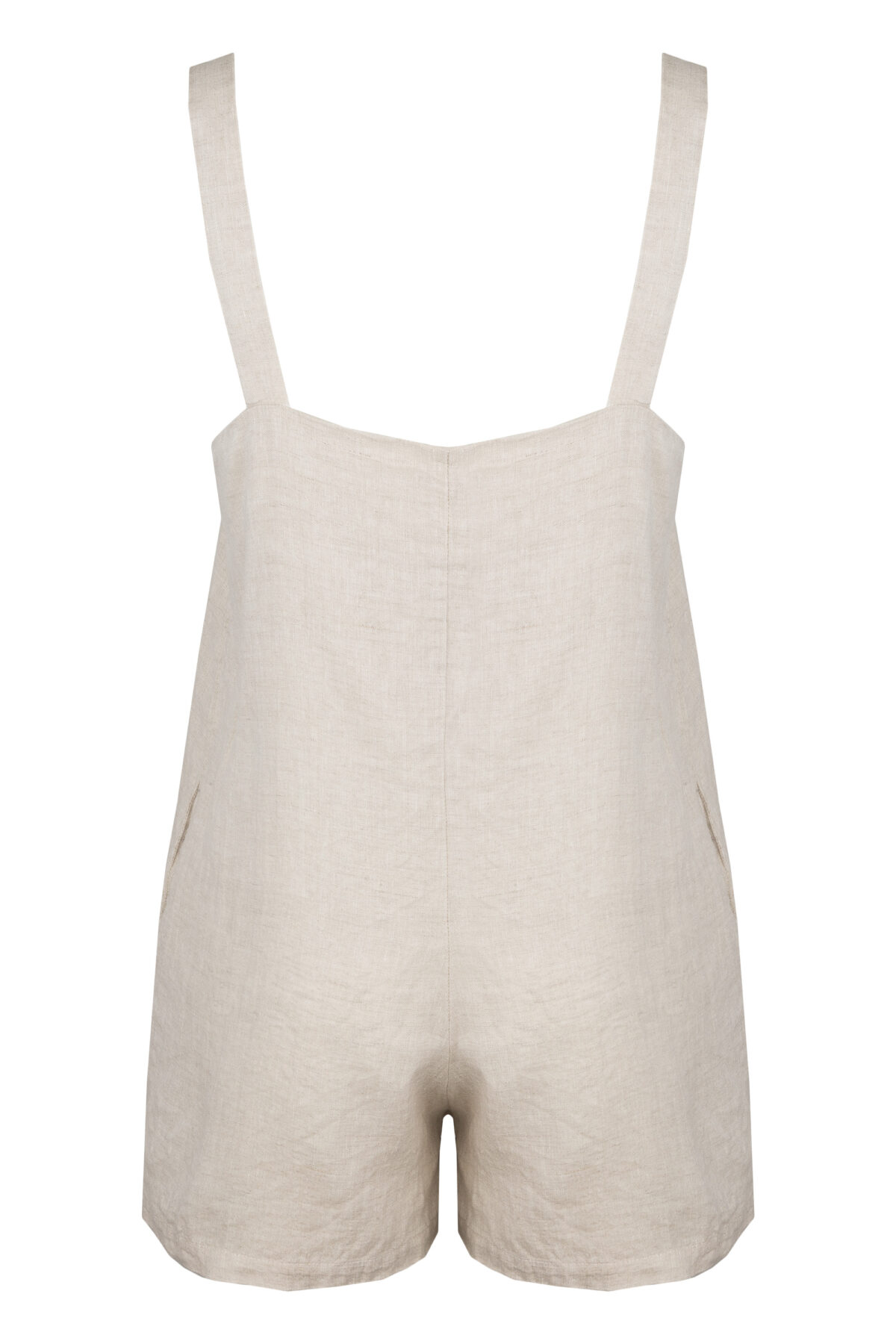 LINEN SHORT JUMPSUIT - CREAMY GRAY - obrazek 2