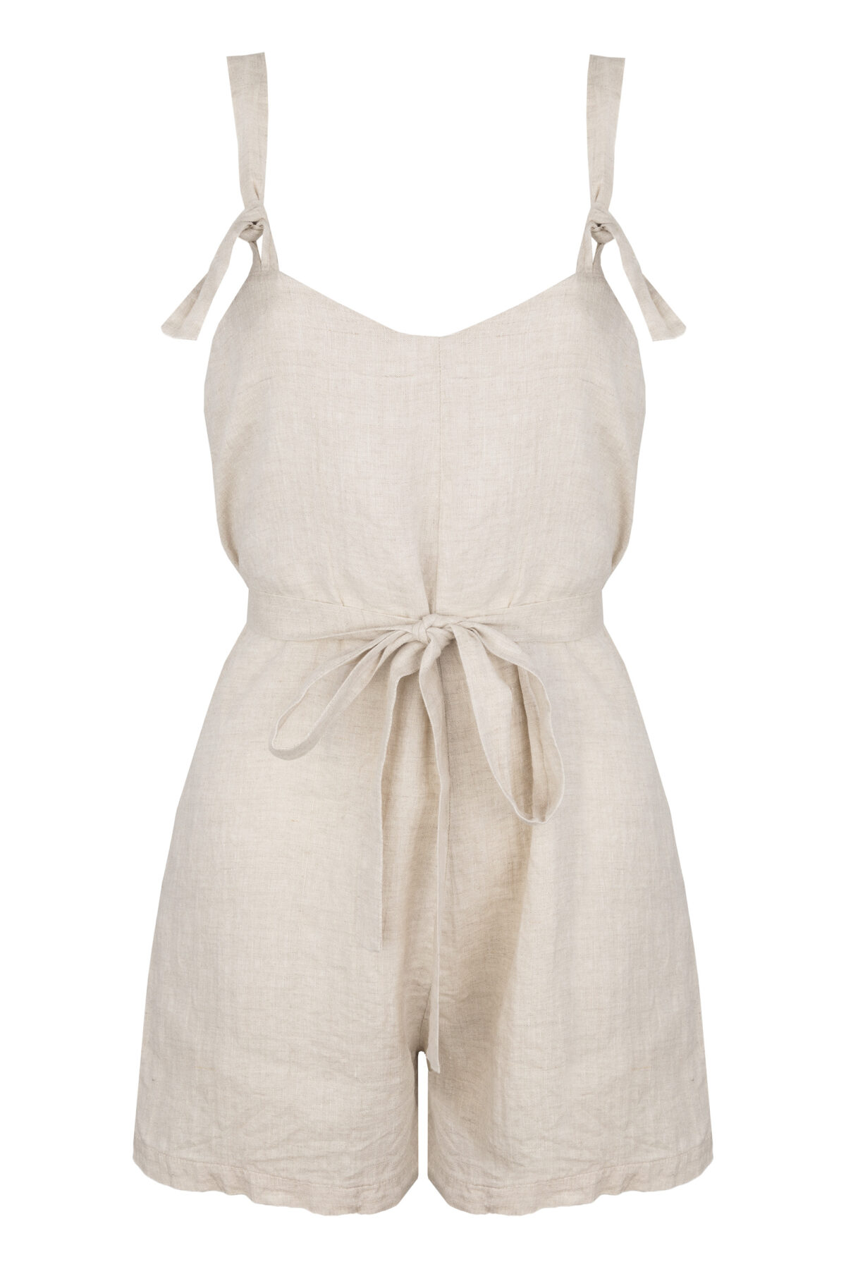 LINEN SHORT JUMPSUIT - CREAMY GRAY - obrazek 3