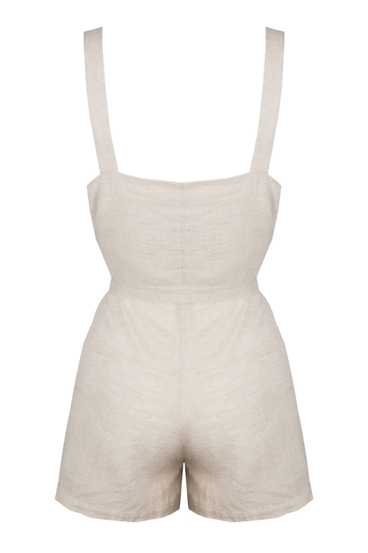 LINEN SHORT JUMPSUIT - CREAMY GRAY - obrazek 4