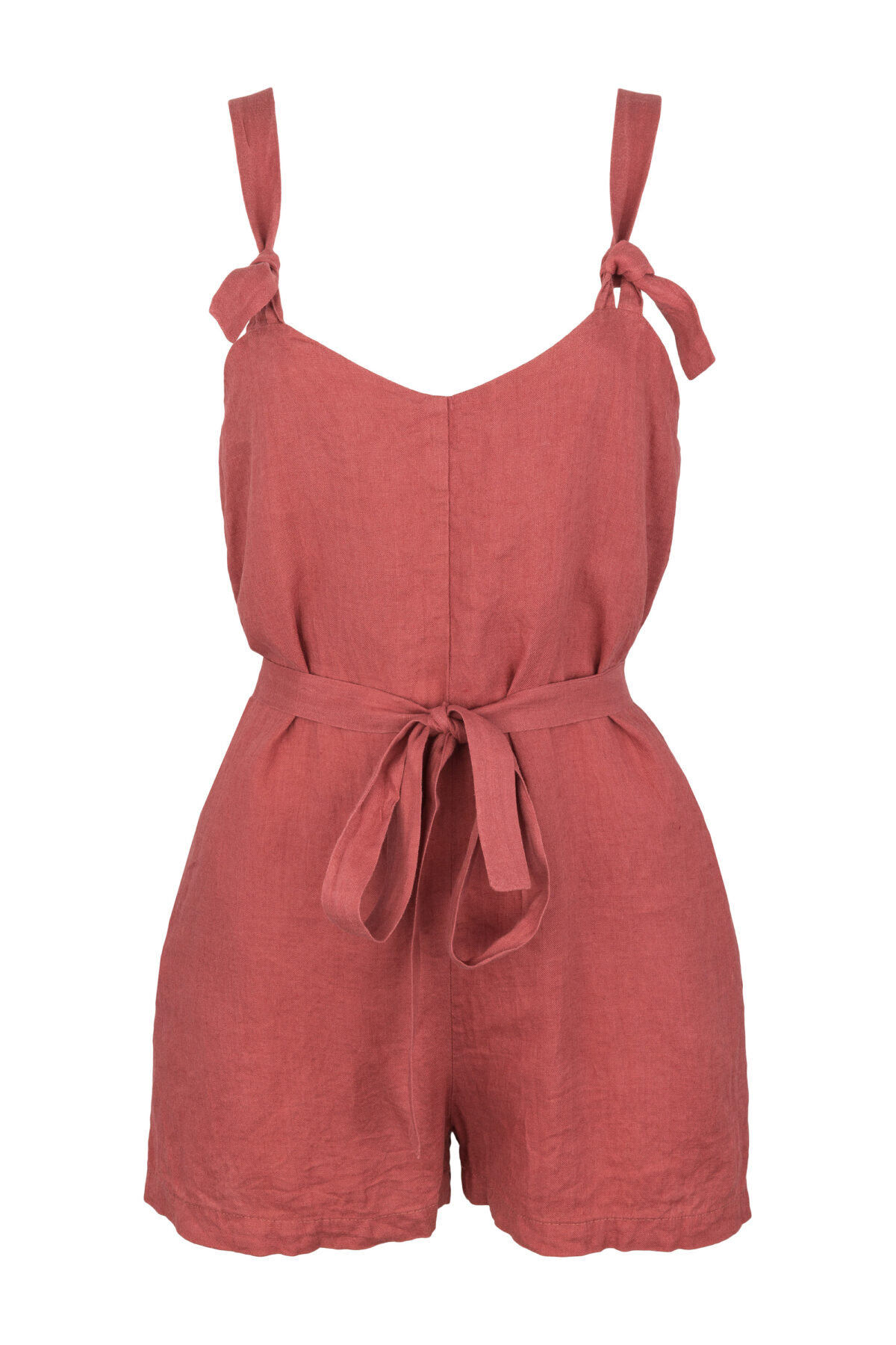 LINEN SHORT JUMPSUIT - GUAVA - obrazek 3