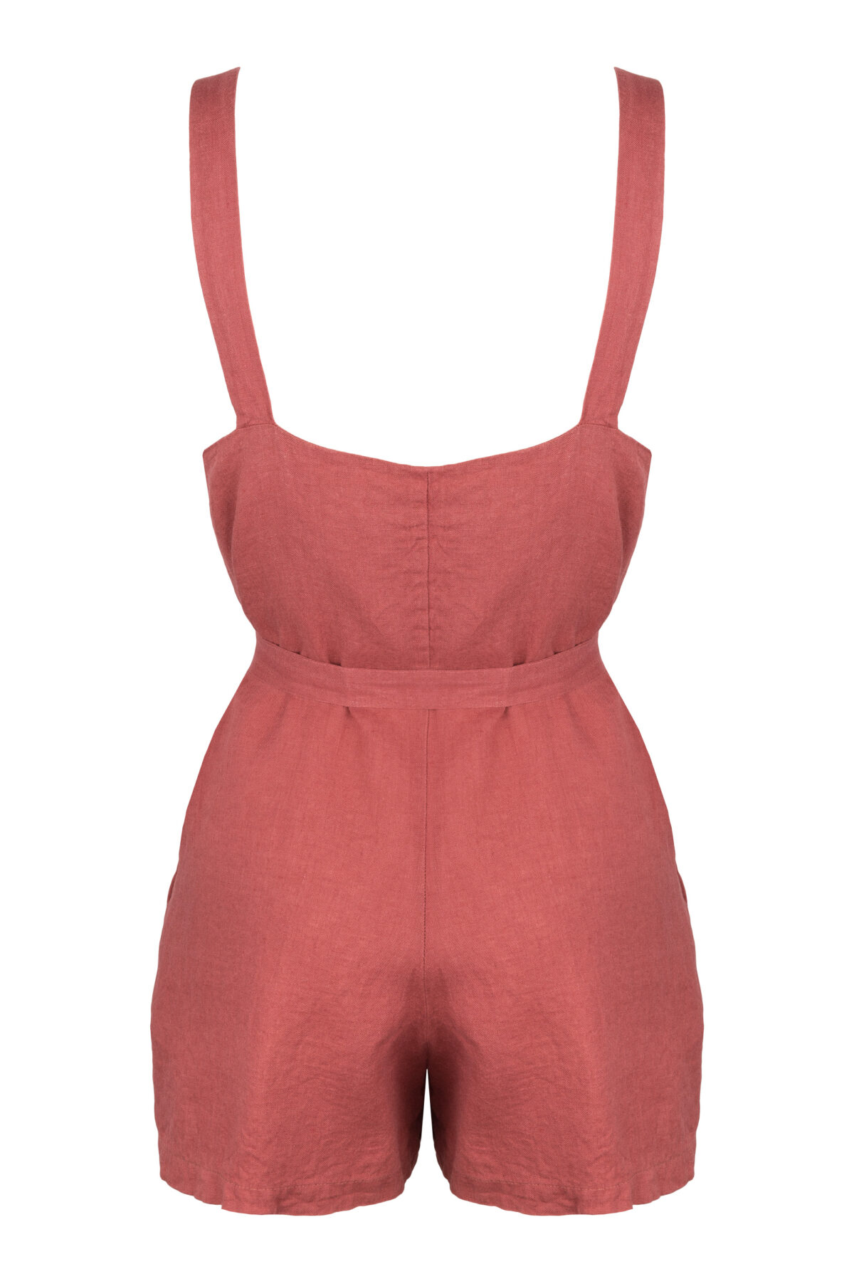 LINEN SHORT JUMPSUIT - GUAVA - obrazek 4