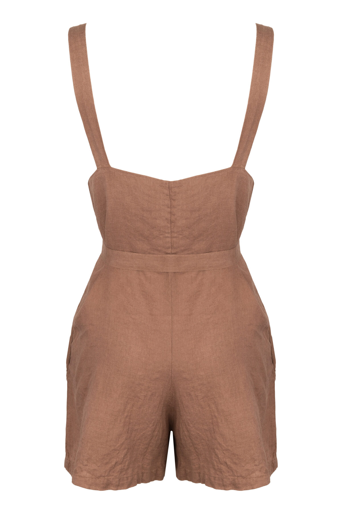 LINEN SHORT JUMPSUIT - SOIL - obrazek 4